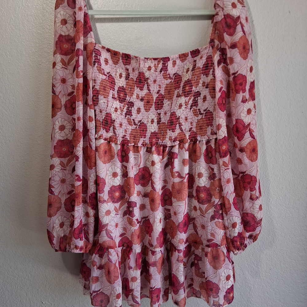 Wilfred Aritzia Artesia Smocked Pink Poppy Floral Boho Cottagecore Mini Dress M - Picture 5 of 16